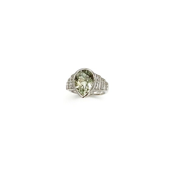 Montezuma Prasiolite & Zircon Platinum Plated Sterling Silver Ring, Size 7 - Picture 1 of 4